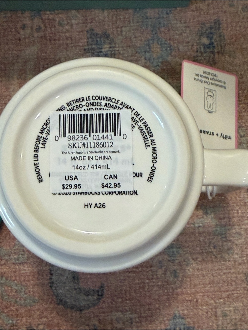 Brand New Miffy X Starbucks Ceramic Mug Featuring A 3D Rabbit Figure on The Lid - Picture 10 of 11